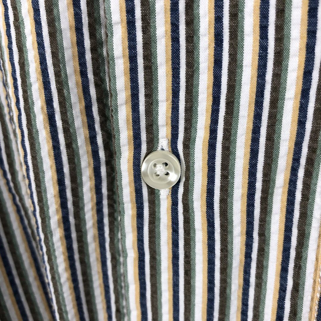 Eddie Bauer CLASSIC FIT Seersucker Short-Sleeve Cotton Striped Shirt (Men's Size L) cotton green type Vintage Second Hand