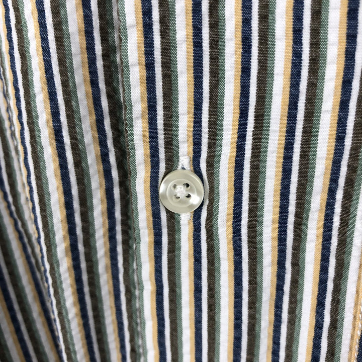 Eddie Bauer CLASSIC FIT Seersucker Short-Sleeve Cotton Striped Shirt (Men's Size L) cotton green type Vintage Second Hand