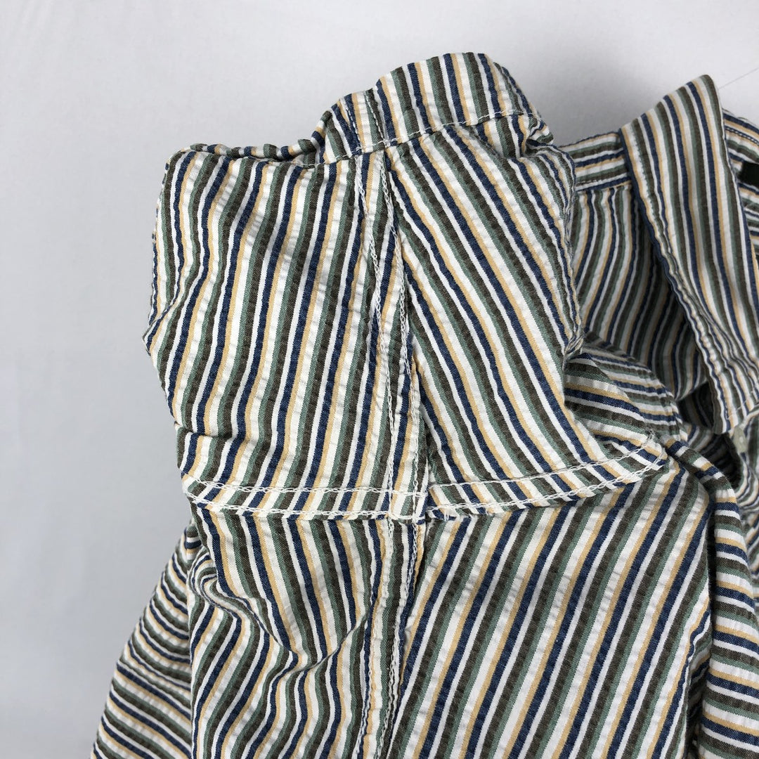Eddie Bauer CLASSIC FIT Seersucker Short-Sleeve Cotton Striped Shirt (Men's Size L) cotton green type Vintage Second Hand