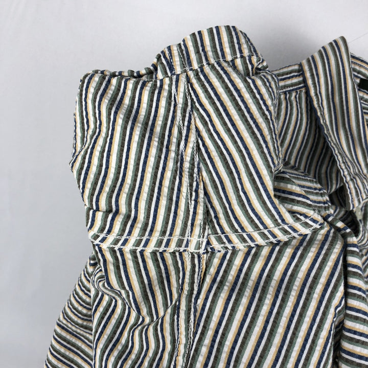 Eddie Bauer CLASSIC FIT Seersucker Short-Sleeve Cotton Striped Shirt (Men's Size L) cotton green type Vintage Second Hand