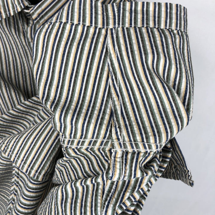 Eddie Bauer CLASSIC FIT Seersucker Short-Sleeve Cotton Striped Shirt (Men's Size L) cotton green type Vintage Second Hand
