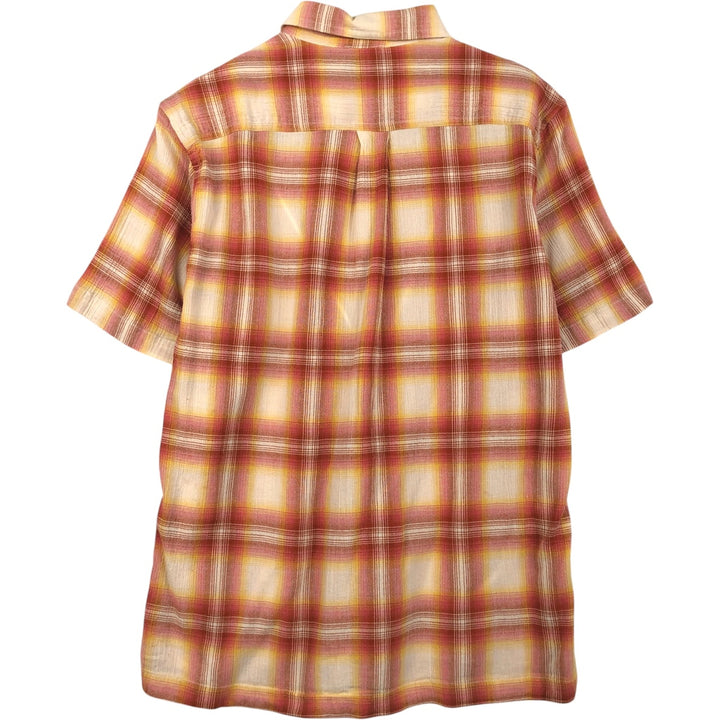 Eddie Bauer CLASSIC FIT Ombre Check Crepe Short-Sleeve Cotton Check Shirt, Boxy Shirt, Men's Size M (approx.) cotton red type Vintage Second Hand