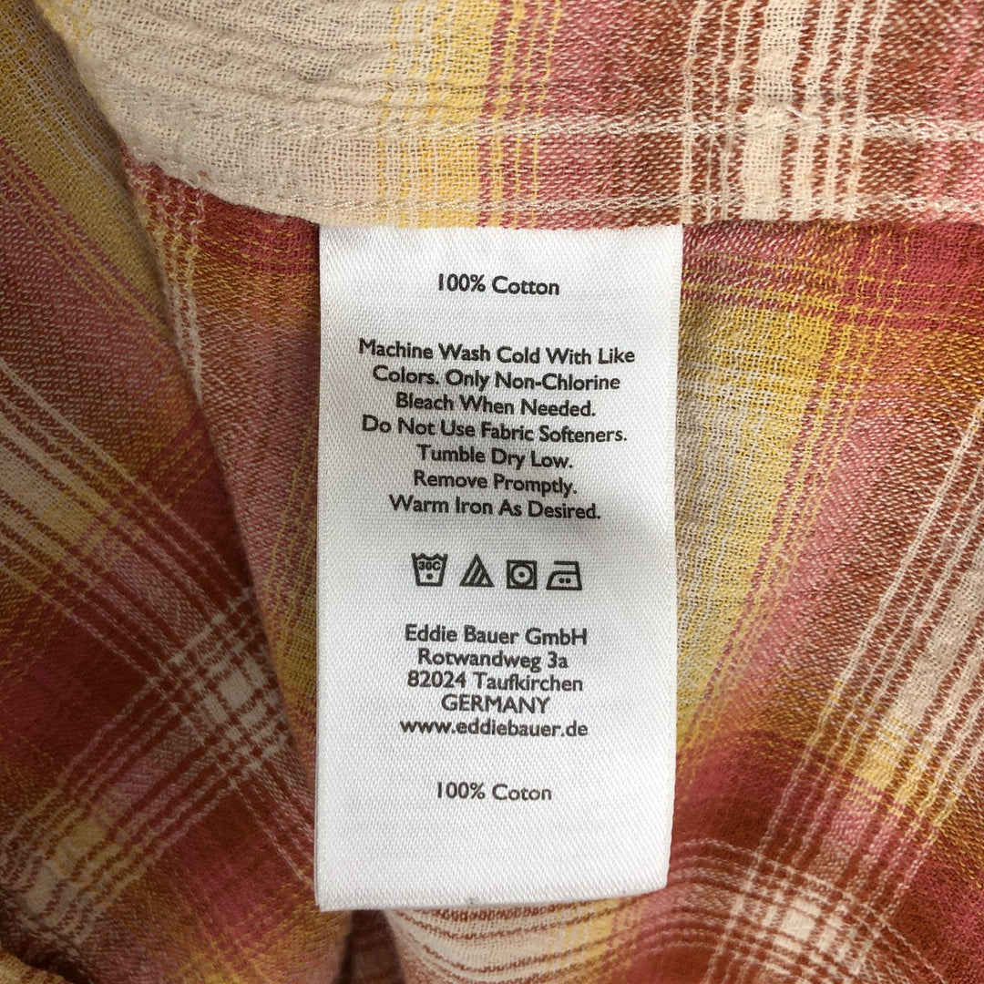 Eddie Bauer CLASSIC FIT Ombre Check Crepe Short-Sleeve Cotton Check Shirt, Boxy Shirt, Men's Size M (approx.) cotton red type Vintage Second Hand