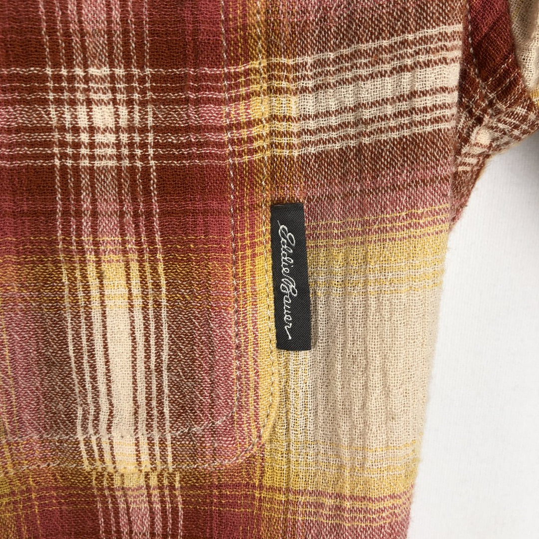 Eddie Bauer CLASSIC FIT Ombre Check Crepe Short-Sleeve Cotton Check Shirt, Boxy Shirt, Men's Size M (approx.) cotton red type Vintage Second Hand