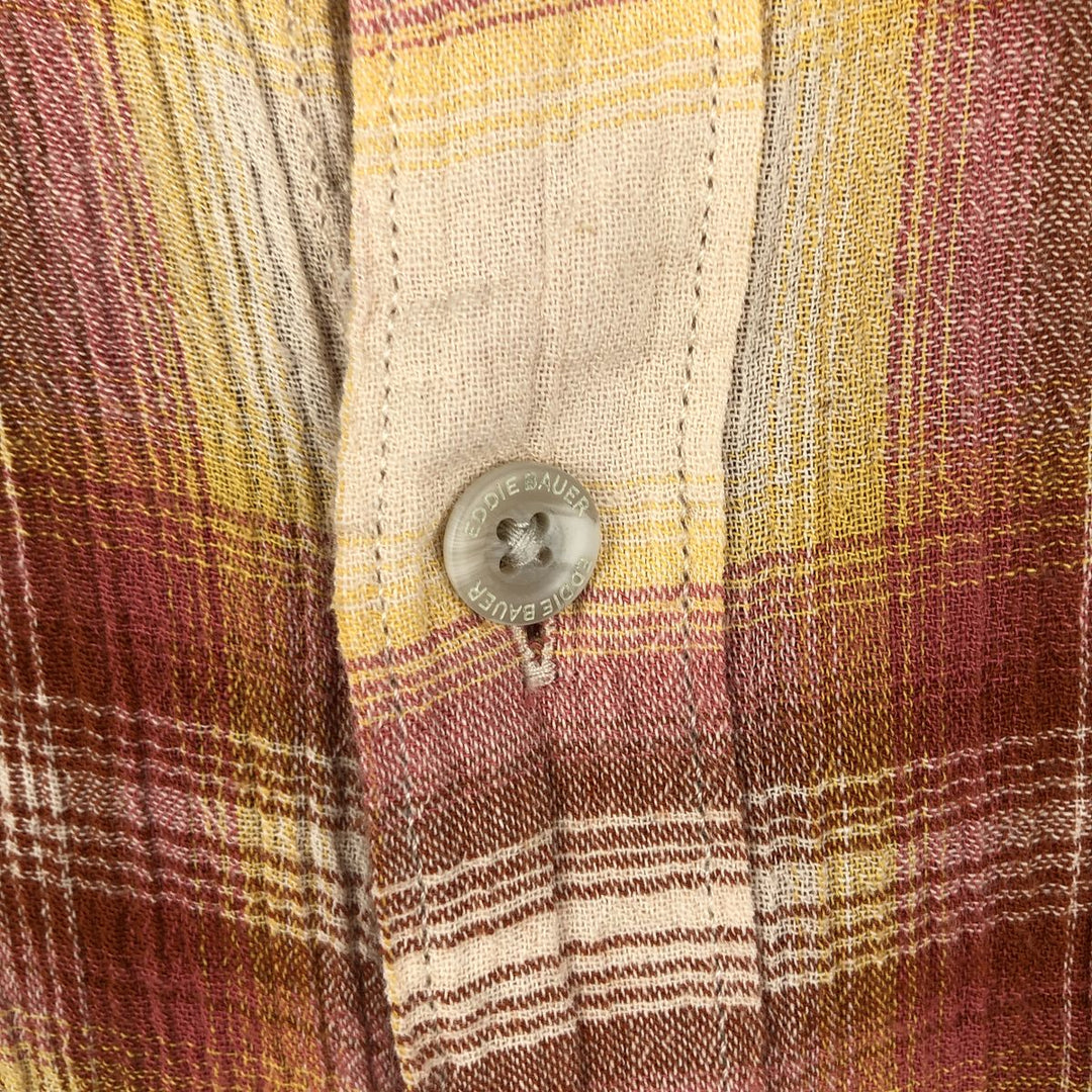 Eddie Bauer CLASSIC FIT Ombre Check Crepe Short-Sleeve Cotton Check Shirt, Boxy Shirt, Men's Size M (approx.) cotton red type Vintage Second Hand