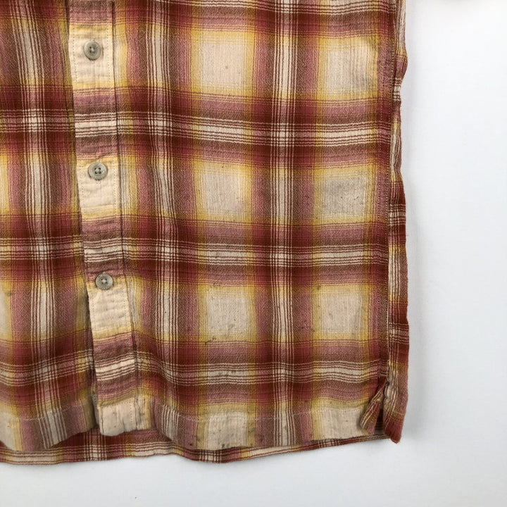 Eddie Bauer CLASSIC FIT Ombre Check Crepe Short-Sleeve Cotton Check Shirt, Boxy Shirt, Men's Size M (approx.) cotton red type Vintage Second Hand