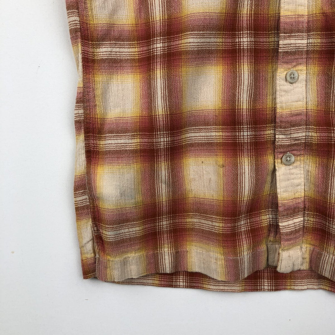 Eddie Bauer CLASSIC FIT Ombre Check Crepe Short-Sleeve Cotton Check Shirt, Boxy Shirt, Men's Size M (approx.) cotton red type Vintage Second Hand