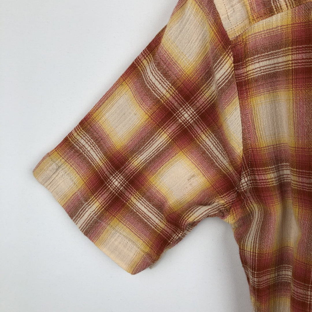 Eddie Bauer CLASSIC FIT Ombre Check Crepe Short-Sleeve Cotton Check Shirt, Boxy Shirt, Men's Size M (approx.) cotton red type Vintage Second Hand
