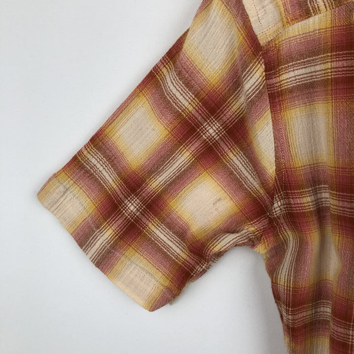 Eddie Bauer CLASSIC FIT Ombre Check Crepe Short-Sleeve Cotton Check Shirt, Boxy Shirt, Men's Size M (approx.) cotton red type Vintage Second Hand