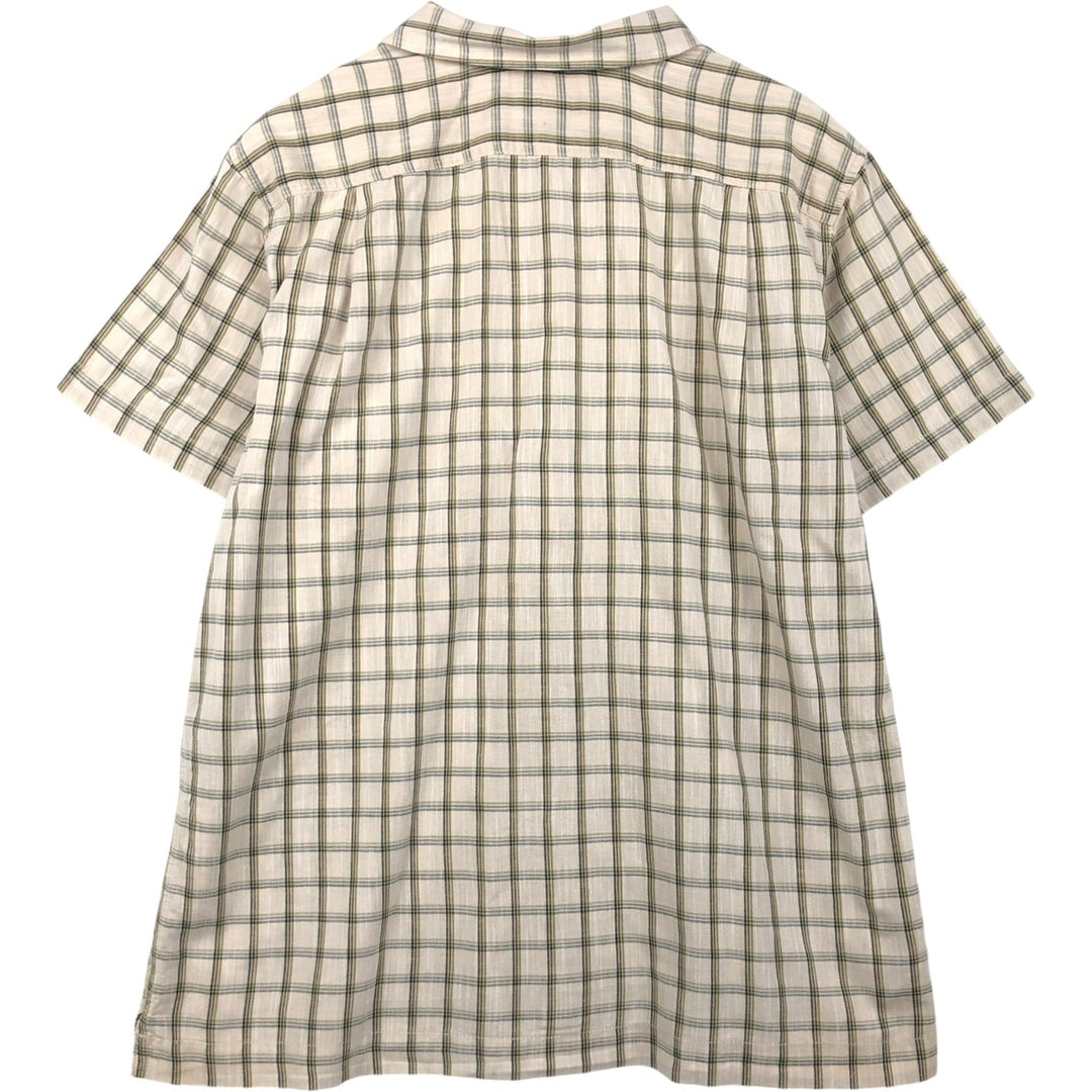 Eddie Bauer Check Pattern Short-Sleeve Open Collar Cotton Shirt, Boxy Shirt, Men's Size L (approx.) cotton Beige type Vintage Second Hand