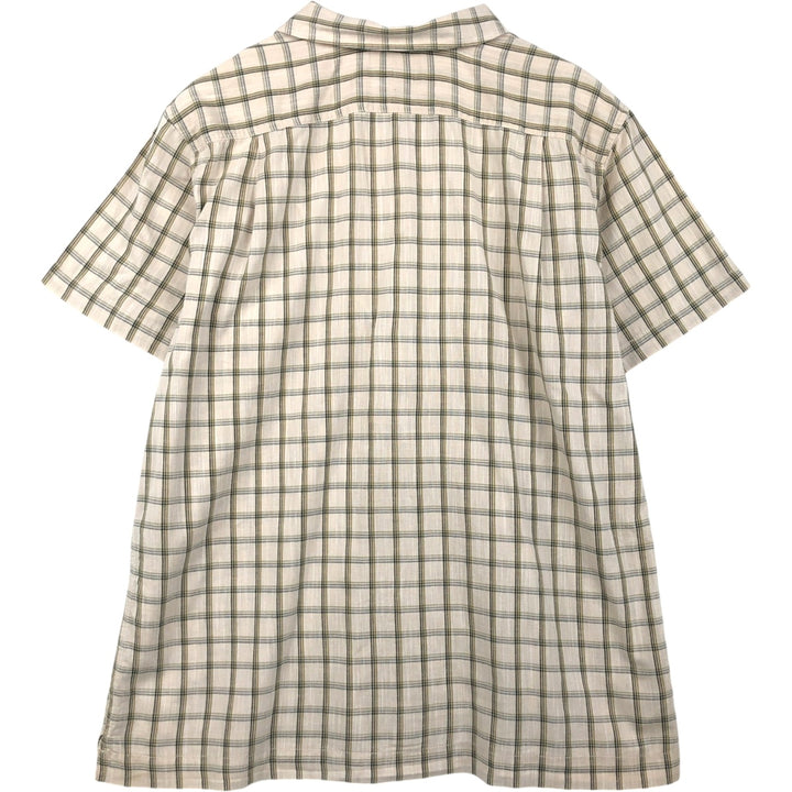 Eddie Bauer Check Pattern Short-Sleeve Open Collar Cotton Shirt, Boxy Shirt, Men's Size L (approx.) cotton Beige type Vintage Second Hand