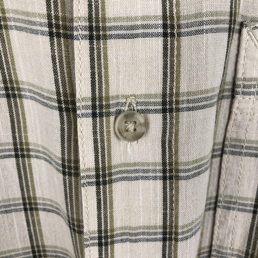Eddie Bauer Check Pattern Short-Sleeve Open Collar Cotton Shirt, Boxy Shirt, Men's Size L (approx.) cotton Beige type Vintage Second Hand