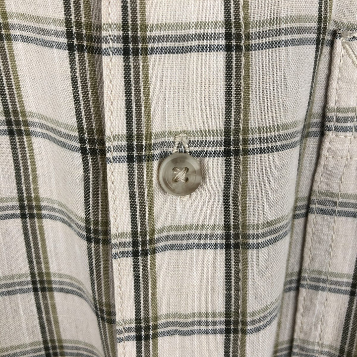 Eddie Bauer Check Pattern Short-Sleeve Open Collar Cotton Shirt, Boxy Shirt, Men's Size L (approx.) cotton Beige type Vintage Second Hand