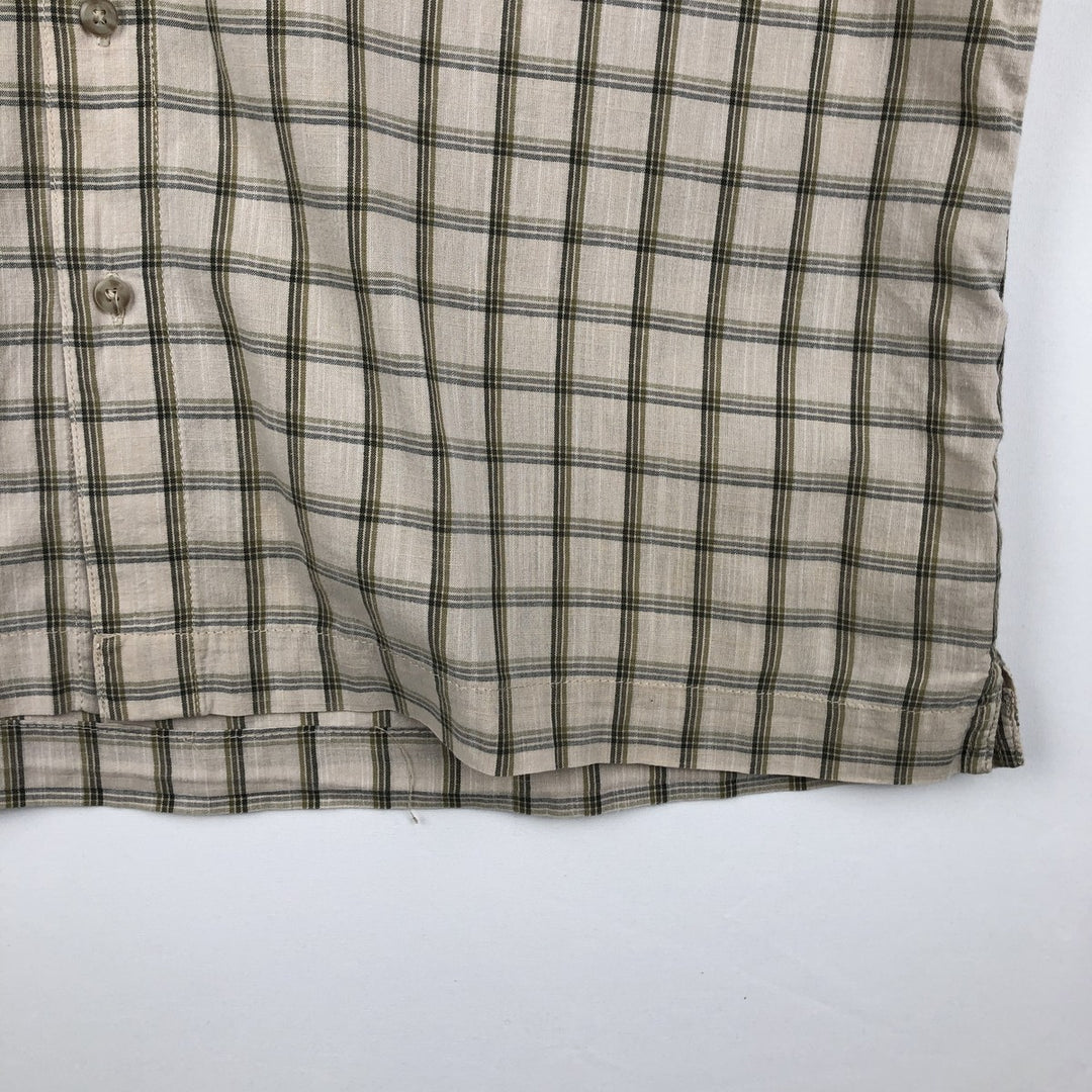 Eddie Bauer Check Pattern Short-Sleeve Open Collar Cotton Shirt, Boxy Shirt, Men's Size L (approx.) cotton Beige type Vintage Second Hand