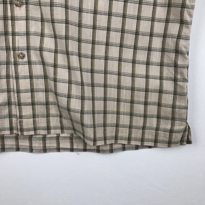 Eddie Bauer Check Pattern Short-Sleeve Open Collar Cotton Shirt, Boxy Shirt, Men's Size L (approx.) cotton Beige type Vintage Second Hand