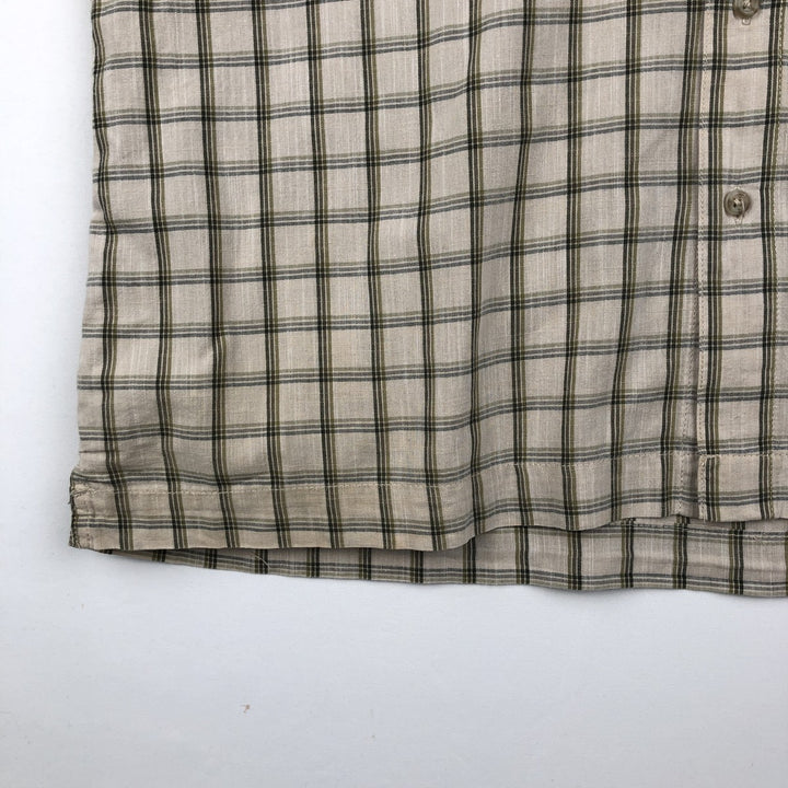Eddie Bauer Check Pattern Short-Sleeve Open Collar Cotton Shirt, Boxy Shirt, Men's Size L (approx.) cotton Beige type Vintage Second Hand