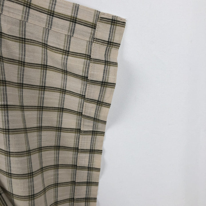 Eddie Bauer Check Pattern Short-Sleeve Open Collar Cotton Shirt, Boxy Shirt, Men's Size L (approx.) cotton Beige type Vintage Second Hand