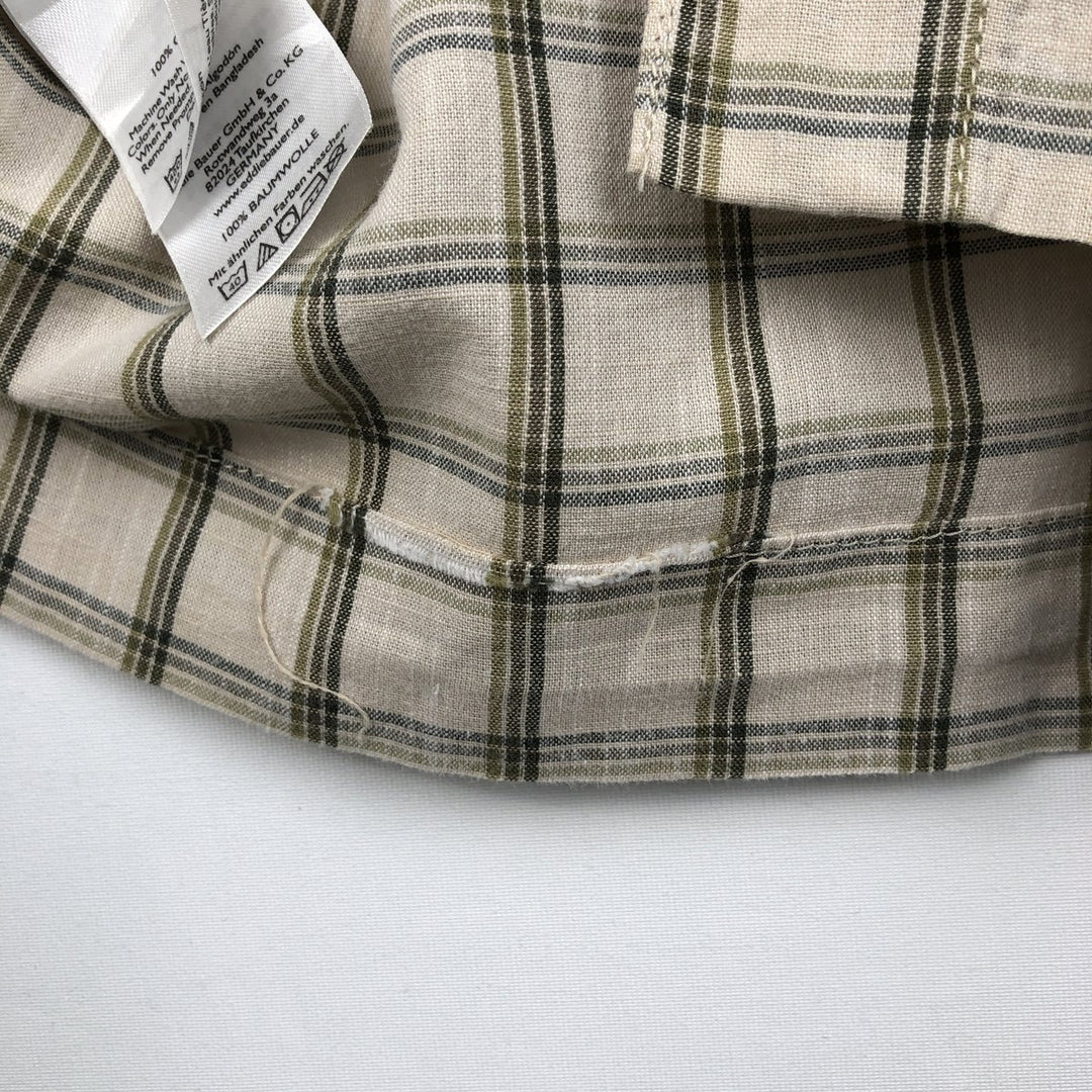 Eddie Bauer Check Pattern Short-Sleeve Open Collar Cotton Shirt, Boxy Shirt, Men's Size L (approx.) cotton Beige type Vintage Second Hand