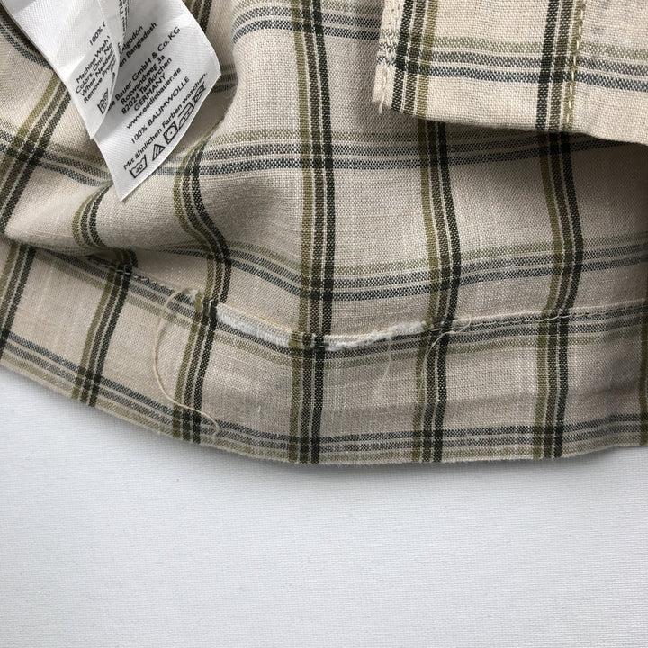 Eddie Bauer Check Pattern Short-Sleeve Open Collar Cotton Shirt, Boxy Shirt, Men's Size L (approx.) cotton Beige type Vintage Second Hand