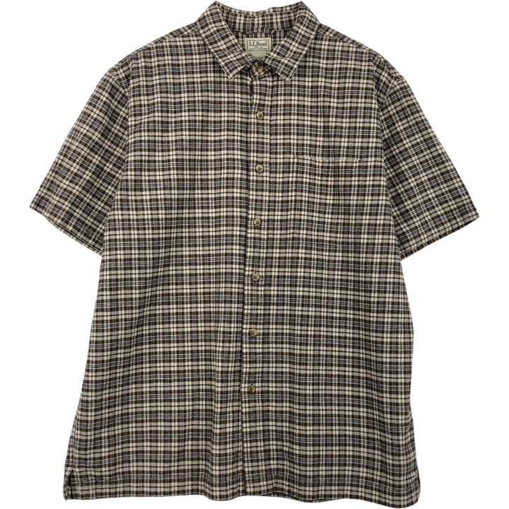 LLBean Short-Sleeve Cotton Check Shirt, Boxy Shirt, Men's Size L (Equivalent), Vintage cotton brown type Vintage Second Hand
