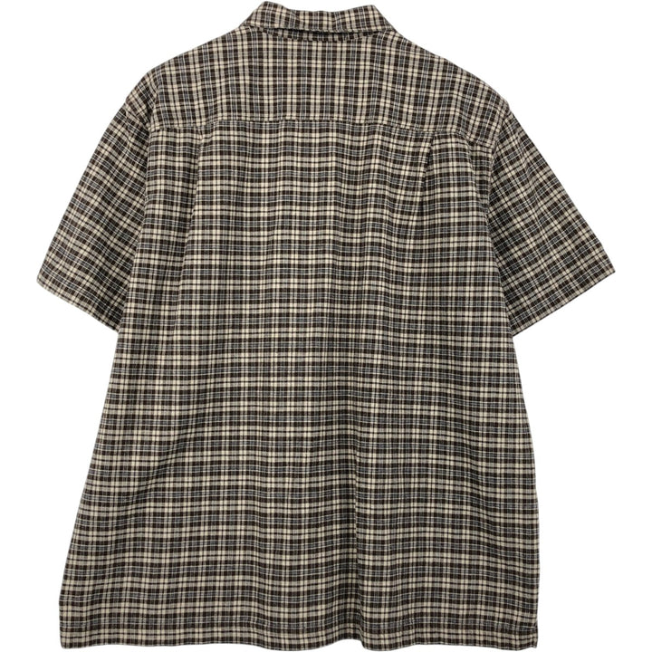 LLBean Short-Sleeve Cotton Check Shirt, Boxy Shirt, Men's Size L (Equivalent), Vintage cotton brown type Vintage Second Hand