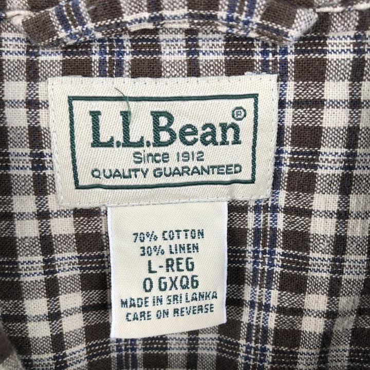 LLBean Short-Sleeve Cotton Check Shirt, Boxy Shirt, Men's Size L (Equivalent), Vintage cotton brown type Vintage Second Hand