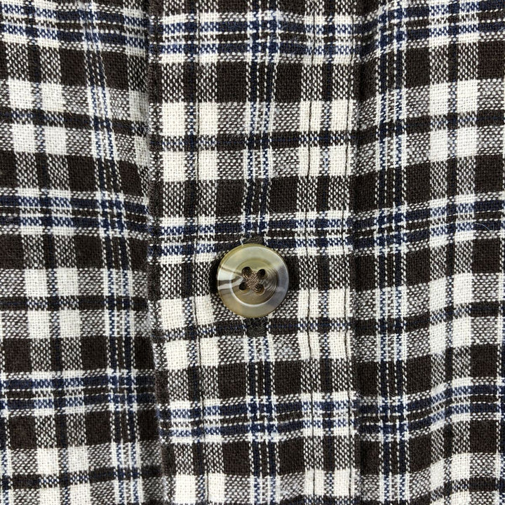 LLBean Short-Sleeve Cotton Check Shirt, Boxy Shirt, Men's Size L (Equivalent), Vintage cotton brown type Vintage Second Hand