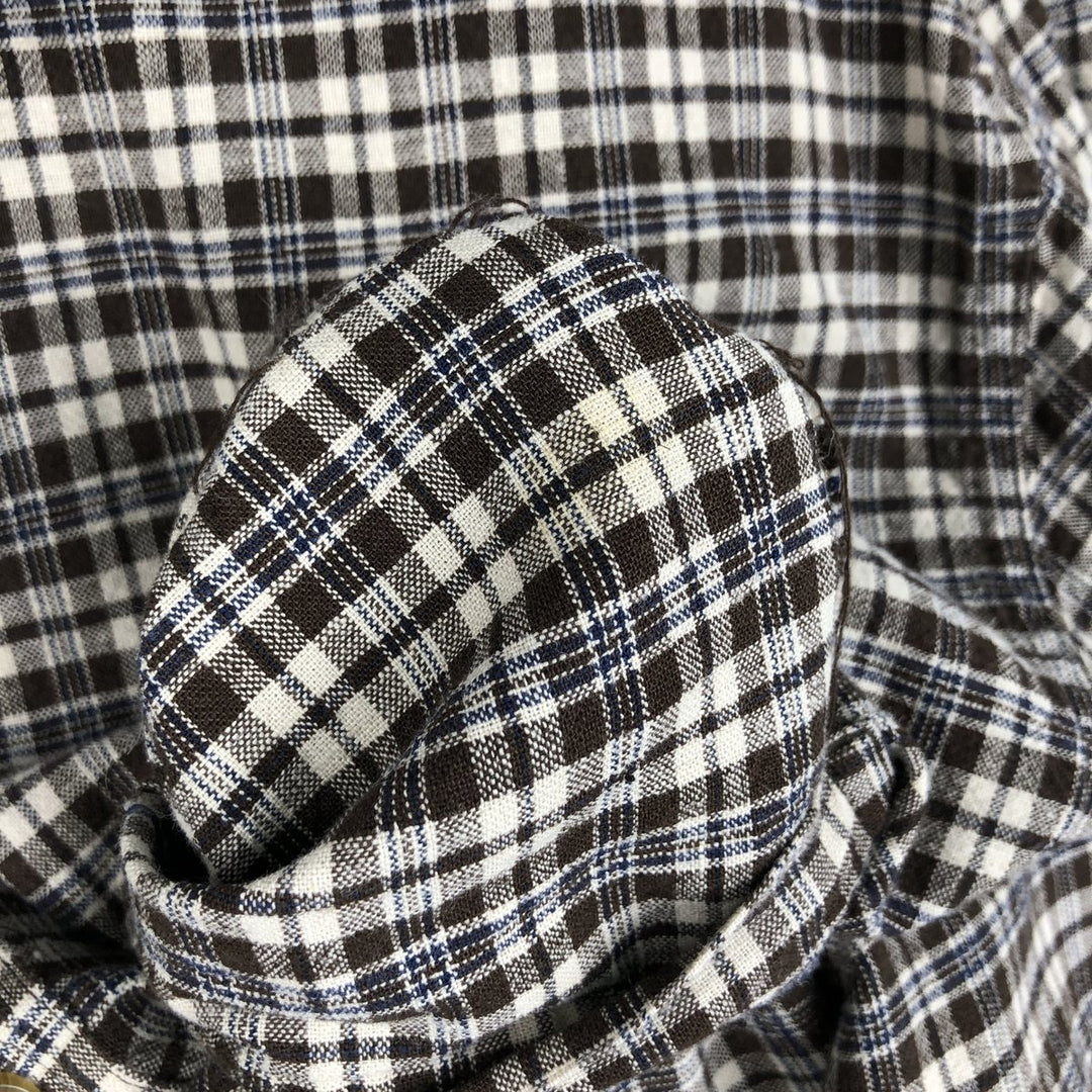 LLBean Short-Sleeve Cotton Check Shirt, Boxy Shirt, Men's Size L (Equivalent), Vintage cotton brown type Vintage Second Hand