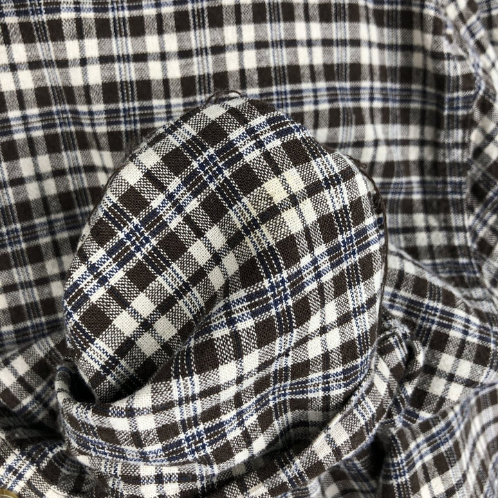LLBean Short-Sleeve Cotton Check Shirt, Boxy Shirt, Men's Size L (Equivalent), Vintage cotton brown type Vintage Second Hand