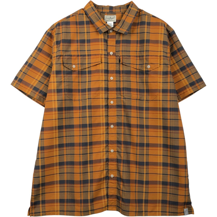LLBean Short-Sleeve Check Shirt, Boxy Shirt, Men's Size XL (approx.) polyester orange type Vintage Second Hand