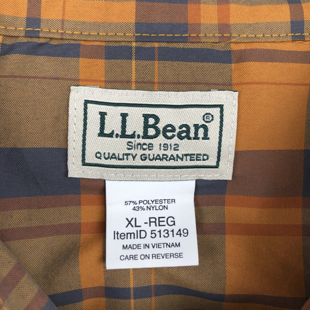LLBean Short-Sleeve Check Shirt, Boxy Shirt, Men's Size XL (approx.) polyester orange type Vintage Second Hand