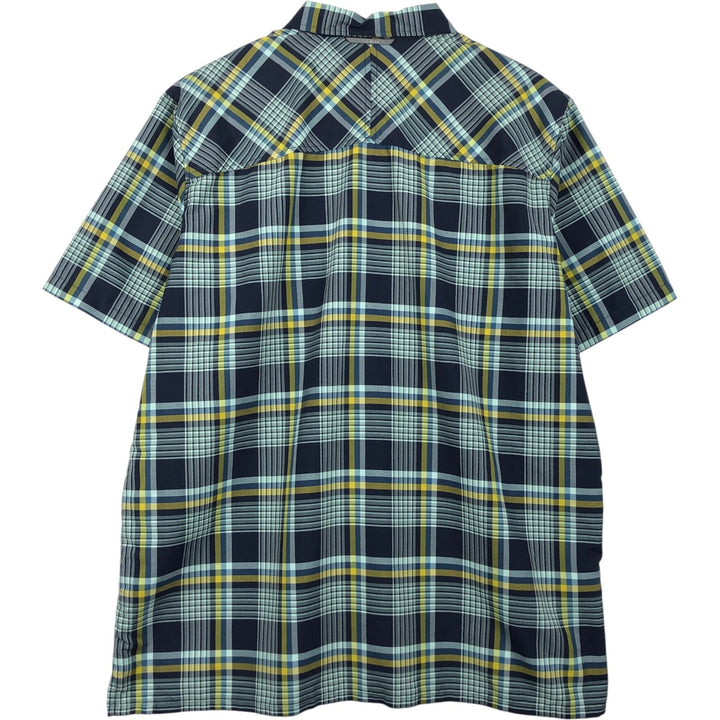 LLBean Short-Sleeve Check Shirt, Boxy Shirt, Men's Size L (approx.) polyester navy blue type Vintage Second Hand