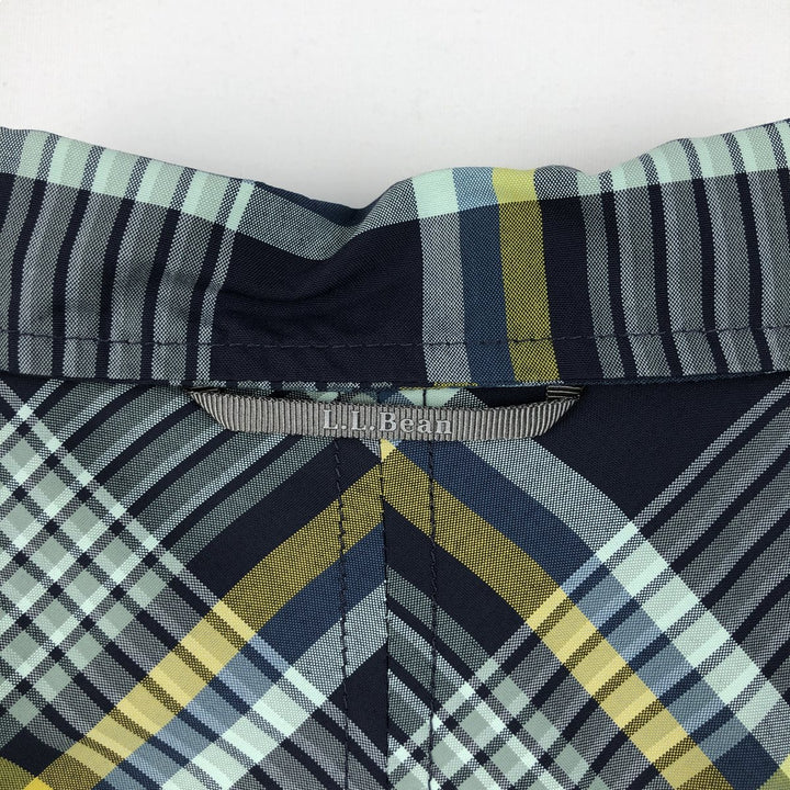 LLBean Short-Sleeve Check Shirt, Boxy Shirt, Men's Size L (approx.) polyester navy blue type Vintage Second Hand