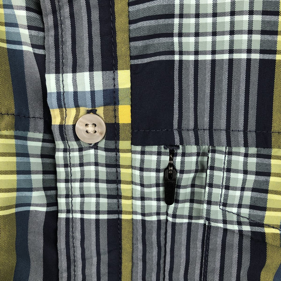 LLBean Short-Sleeve Check Shirt, Boxy Shirt, Men's Size L (approx.) polyester navy blue type Vintage Second Hand