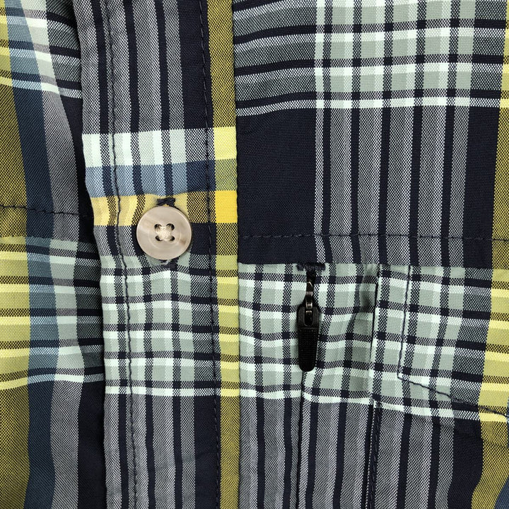 LLBean Short-Sleeve Check Shirt, Boxy Shirt, Men's Size L (approx.) polyester navy blue type Vintage Second Hand