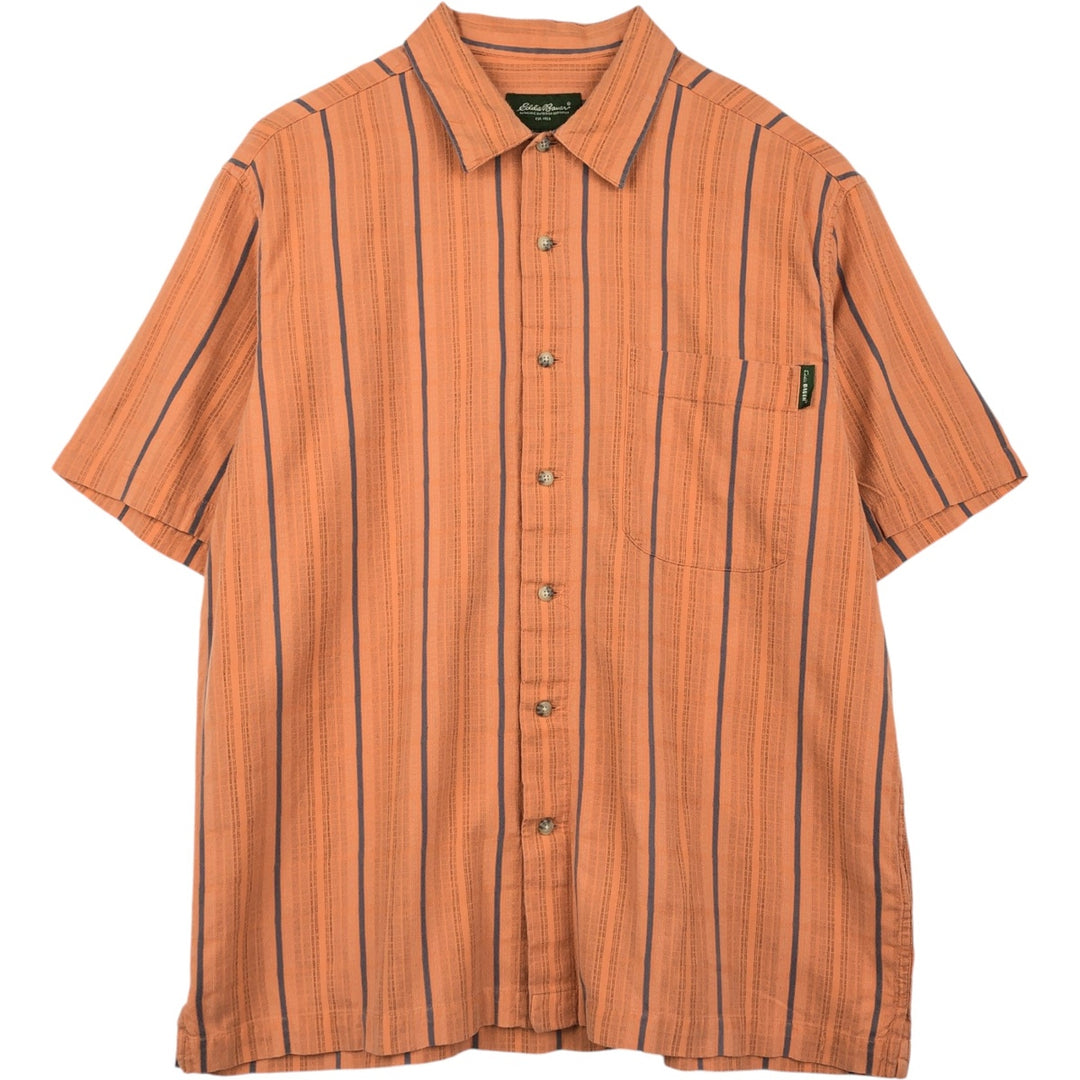 Eddie Bauer Multi-stripe Short-Sleeve Cotton Striped Shirt, Boxy Shirt, Men's Size M cotton orange type Vintage Second Hand
