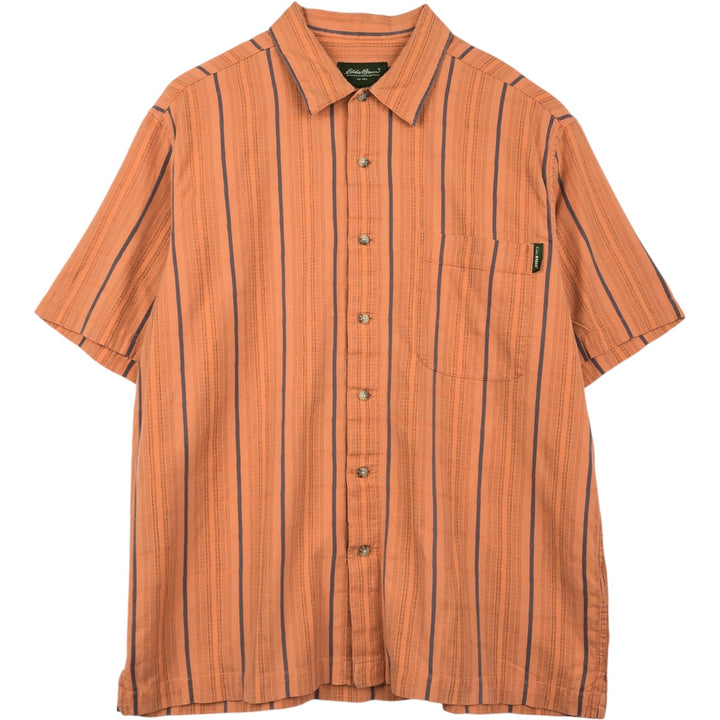 Eddie Bauer Multi-stripe Short-Sleeve Cotton Striped Shirt, Boxy Shirt, Men's Size M cotton orange type Vintage Second Hand