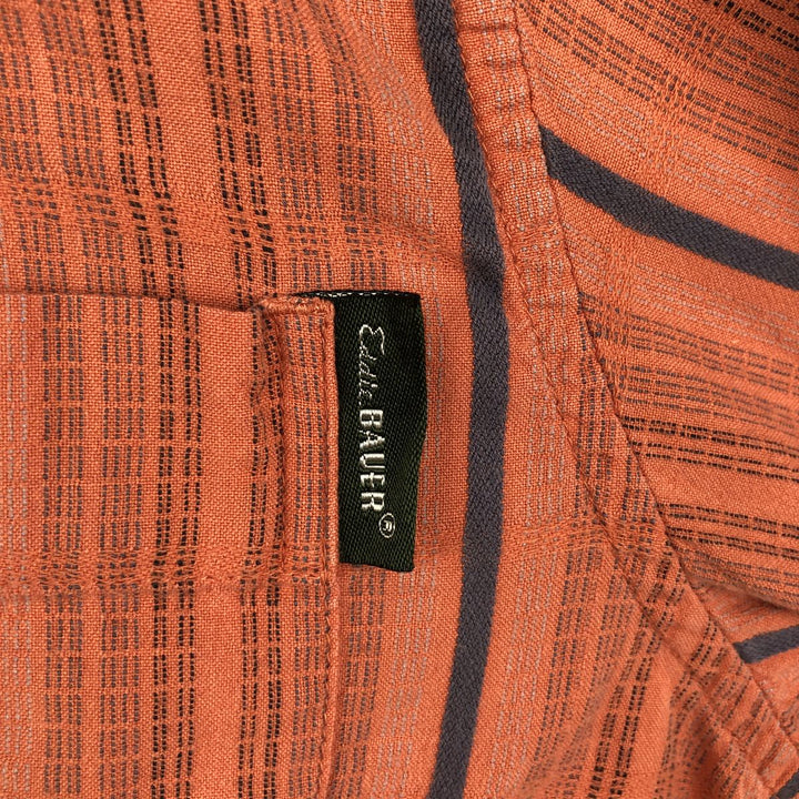Eddie Bauer Multi-stripe Short-Sleeve Cotton Striped Shirt, Boxy Shirt, Men's Size M cotton orange type Vintage Second Hand