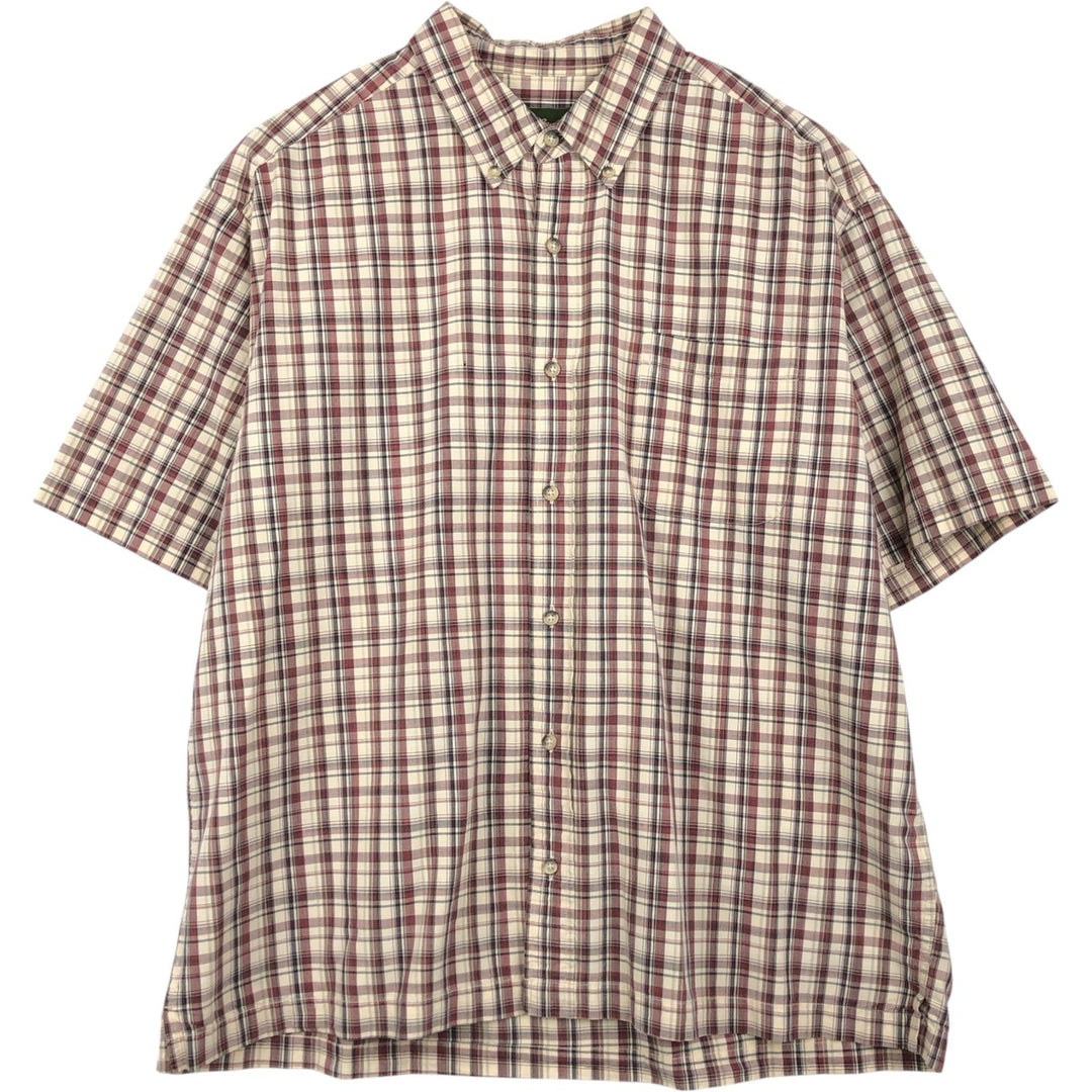 Eddie Bauer Short-Sleeve Button-Down Check Shirt, Boxy Shirt, Men's Size XL (approx.) cotton burgundy type Vintage Second Hand