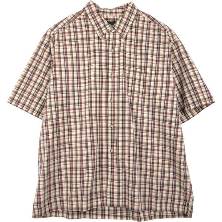 Eddie Bauer Short-Sleeve Button-Down Check Shirt, Boxy Shirt, Men's Size XL (approx.) cotton burgundy type Vintage Second Hand