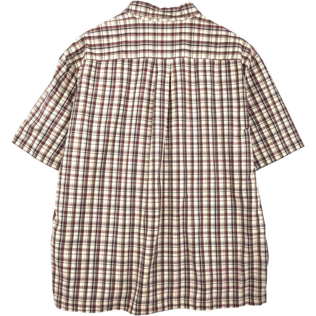 Eddie Bauer Short-Sleeve Button-Down Check Shirt, Boxy Shirt, Men's Size XL (approx.) cotton burgundy type Vintage Second Hand