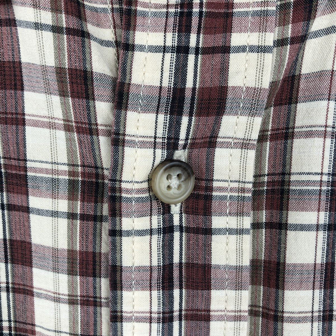 Eddie Bauer Short-Sleeve Button-Down Check Shirt, Boxy Shirt, Men's Size XL (approx.) cotton burgundy type Vintage Second Hand