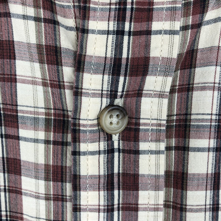 Eddie Bauer Short-Sleeve Button-Down Check Shirt, Boxy Shirt, Men's Size XL (approx.) cotton burgundy type Vintage Second Hand