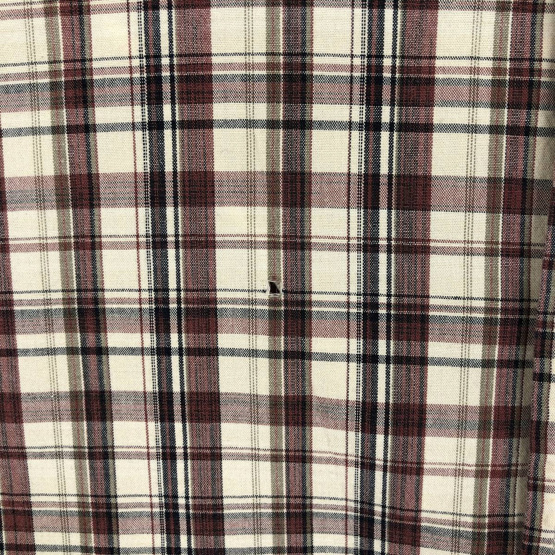 Eddie Bauer Short-Sleeve Button-Down Check Shirt, Boxy Shirt, Men's Size XL (approx.) cotton burgundy type Vintage Second Hand