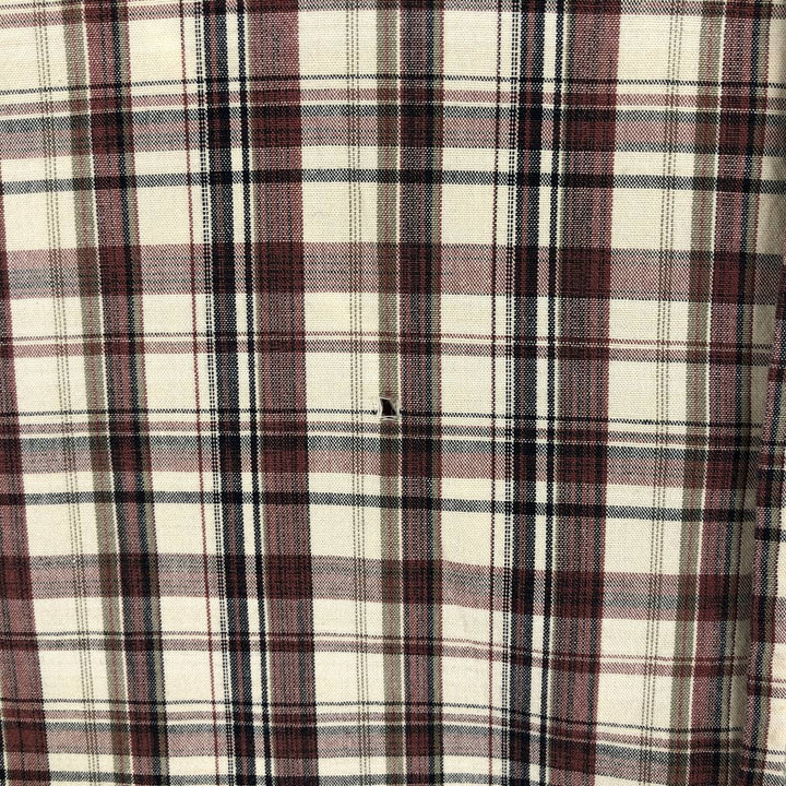 Eddie Bauer Short-Sleeve Button-Down Check Shirt, Boxy Shirt, Men's Size XL (approx.) cotton burgundy type Vintage Second Hand