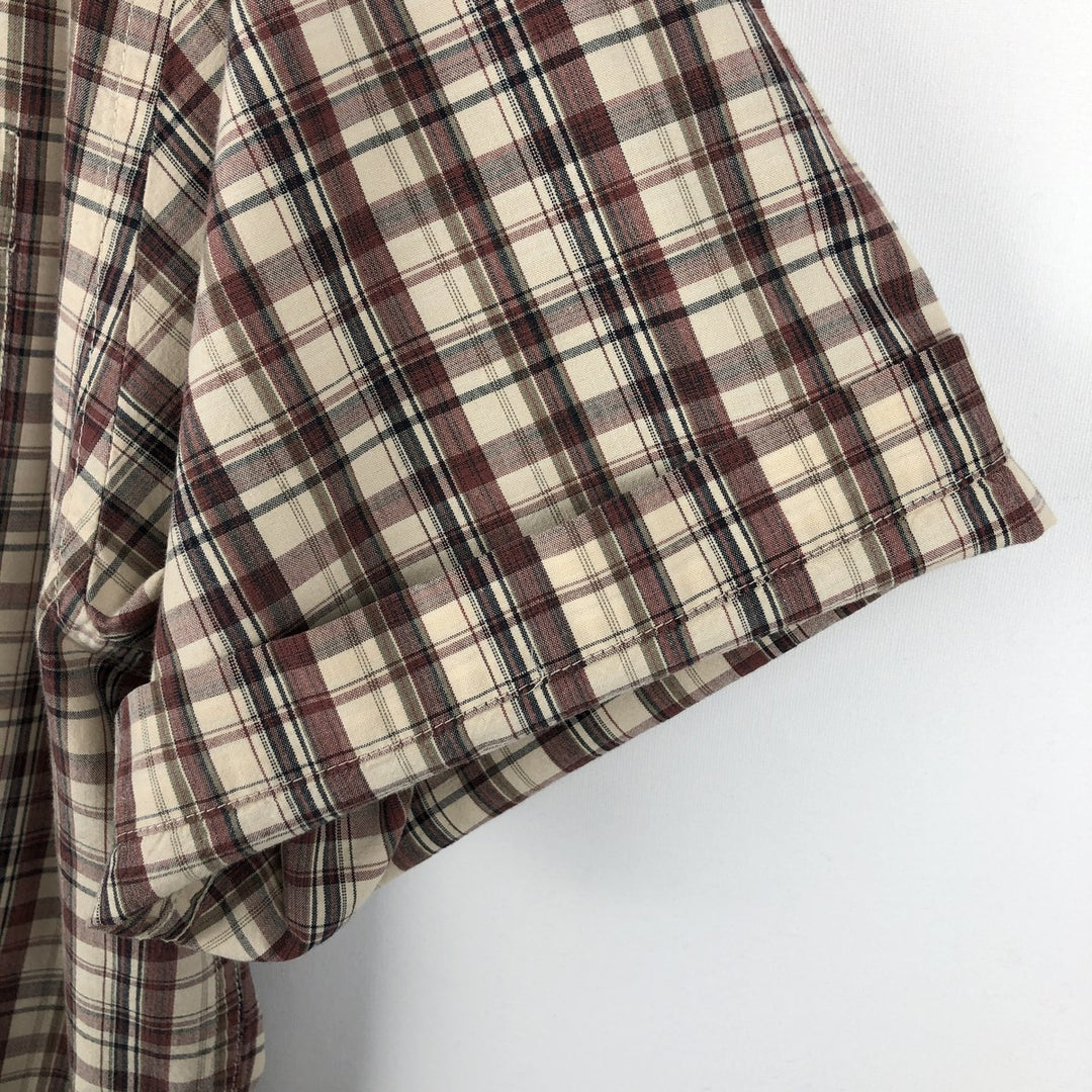 Eddie Bauer Short-Sleeve Button-Down Check Shirt, Boxy Shirt, Men's Size XL (approx.) cotton burgundy type Vintage Second Hand