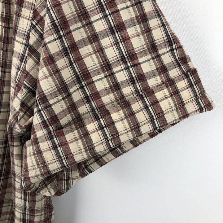Eddie Bauer Short-Sleeve Button-Down Check Shirt, Boxy Shirt, Men's Size XL (approx.) cotton burgundy type Vintage Second Hand