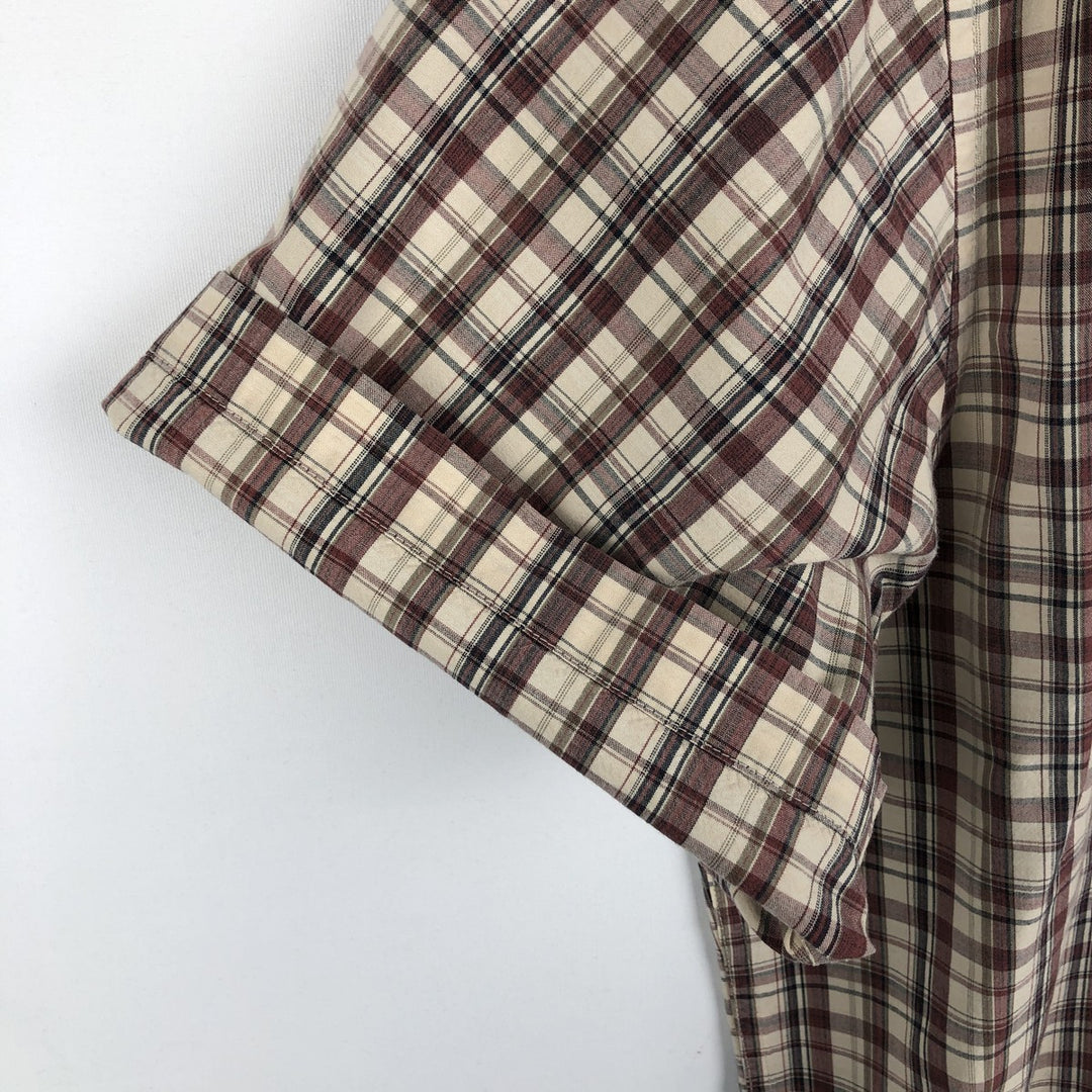 Eddie Bauer Short-Sleeve Button-Down Check Shirt, Boxy Shirt, Men's Size XL (approx.) cotton burgundy type Vintage Second Hand