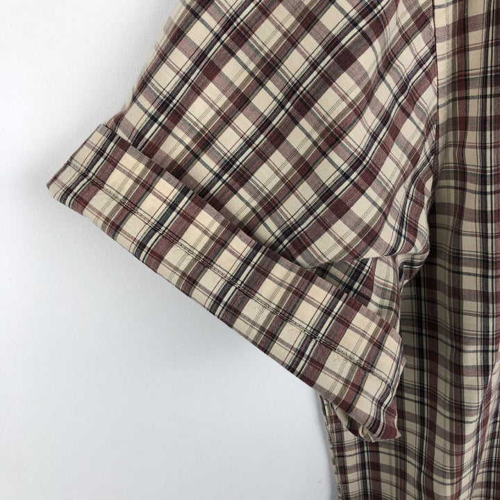 Eddie Bauer Short-Sleeve Button-Down Check Shirt, Boxy Shirt, Men's Size XL (approx.) cotton burgundy type Vintage Second Hand