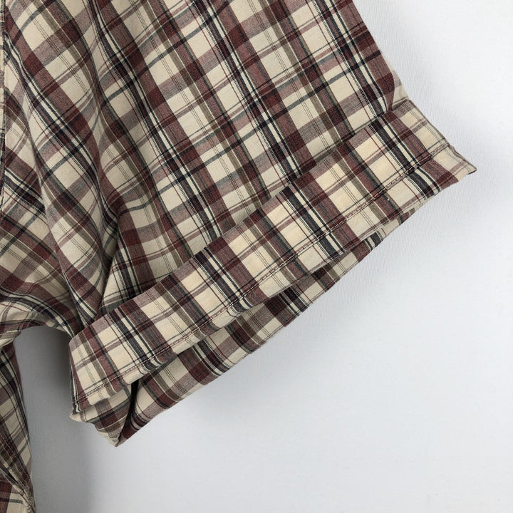 Eddie Bauer Short-Sleeve Button-Down Check Shirt, Boxy Shirt, Men's Size XL (approx.) cotton burgundy type Vintage Second Hand